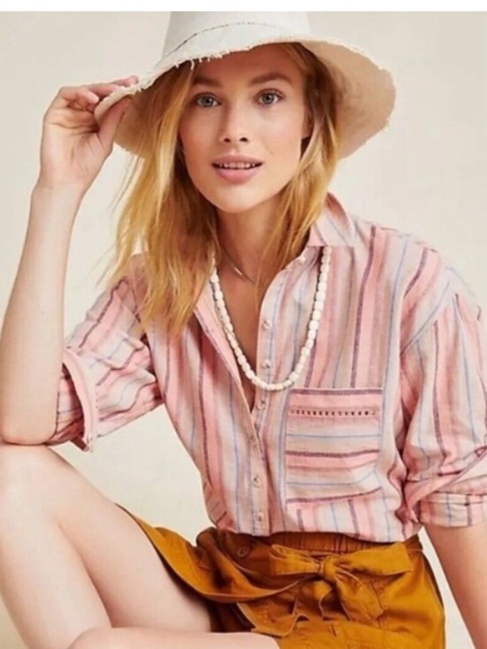Maeve Tops - Anthropologie Maeve Lida Linen Blend 1/2 Button Pullover Top